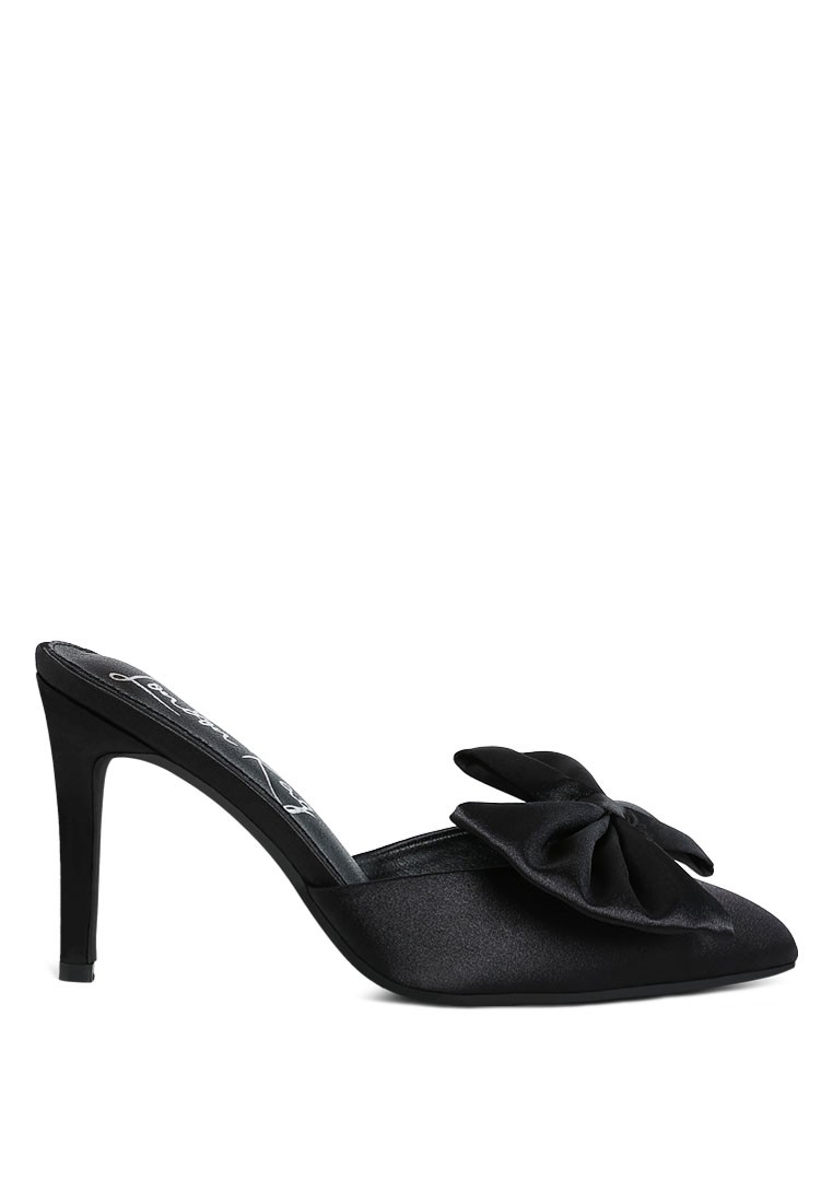 High Heel Bow Tie Mules in Black