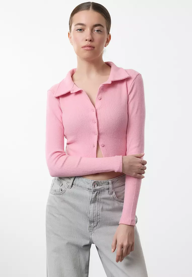 Button Detail Crop Knitted Top