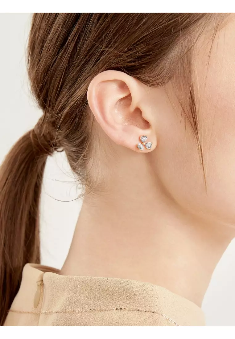 18K White & Rose Gold Stud Earring for Women 93031E (Sold Single Not Pair)