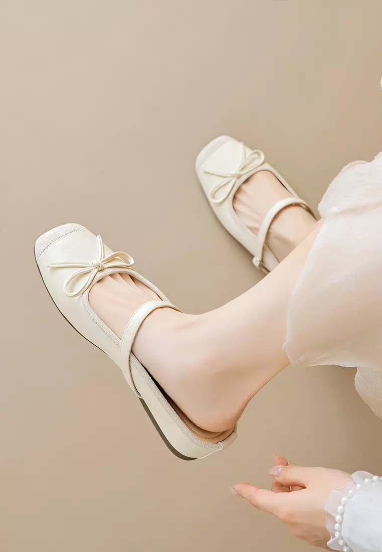 4CM Square Toe Bow Low Heel Mules WW863-1