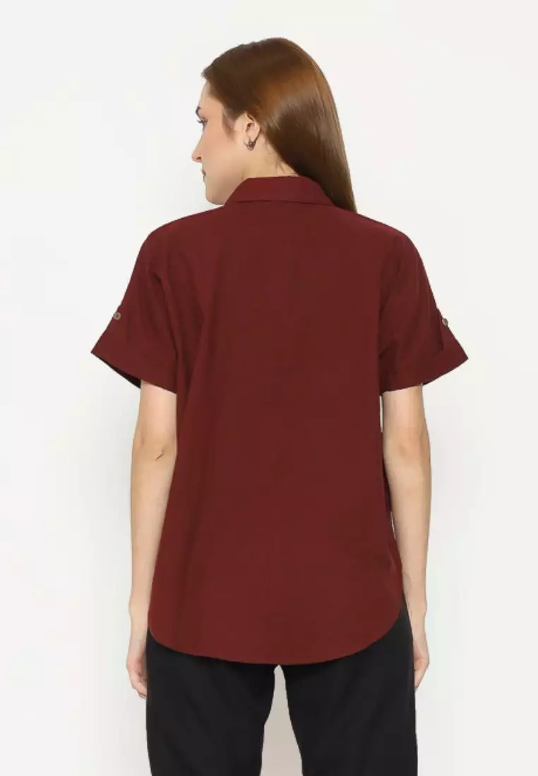 Urban Exchange Kemeja Alisha Maroon - Kemeja Basic Lengan Pendek