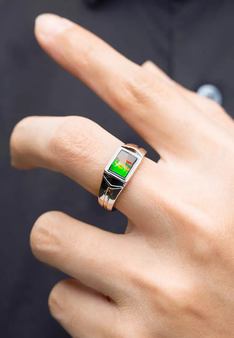 斑彩石男士戒指