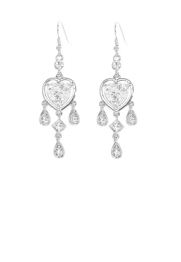 Elegant Heart Shape Earrings with Silver Austrian Element Crystals and CZ