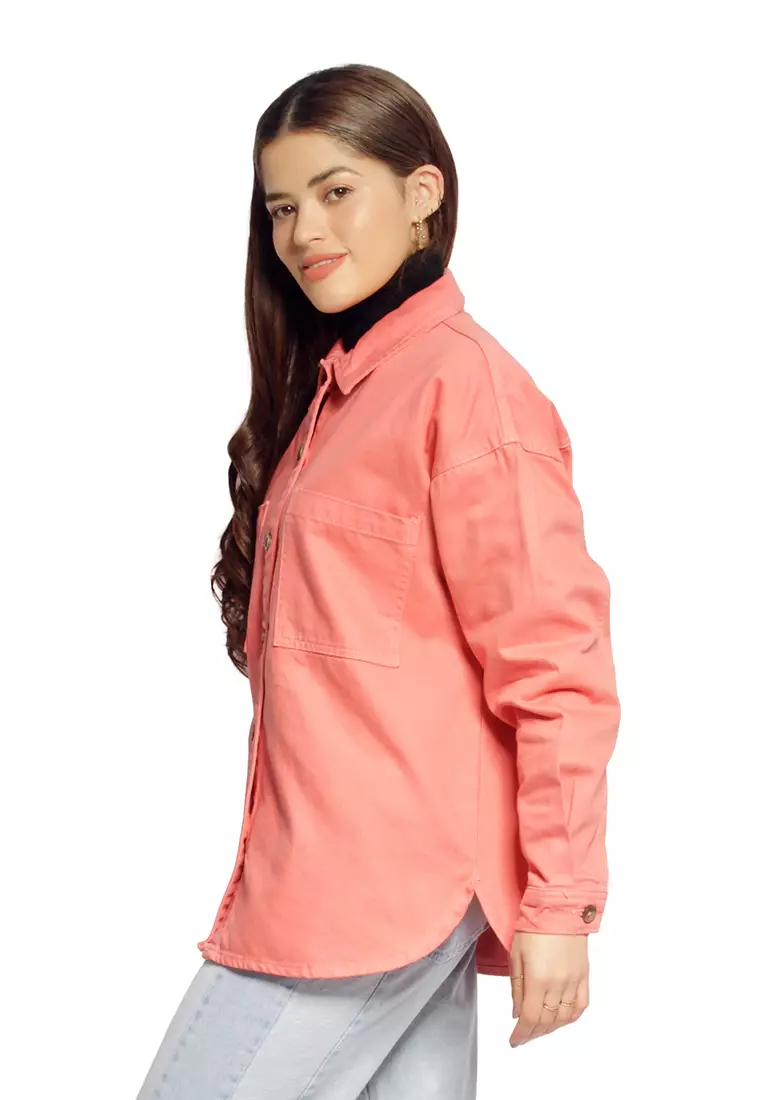 Coral Tie Up Detail Twill Shacket