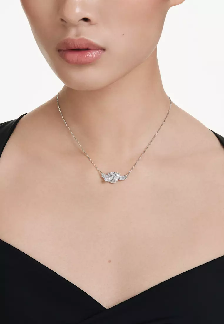 Matrix pendant, Baguette cut, Knot, White, Rhodium plated