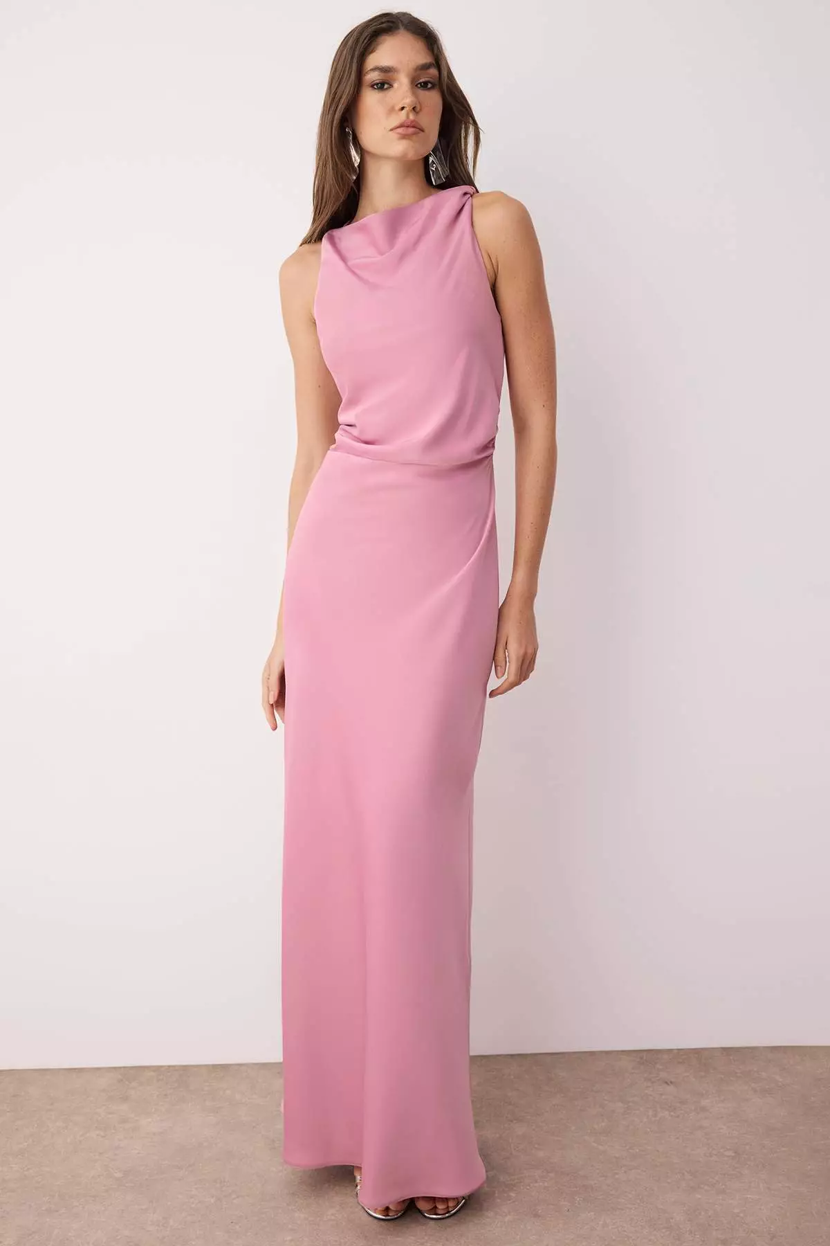 Buy Trendyol Dusty Rose Bodycon Satin Maxi Evening Gown Online