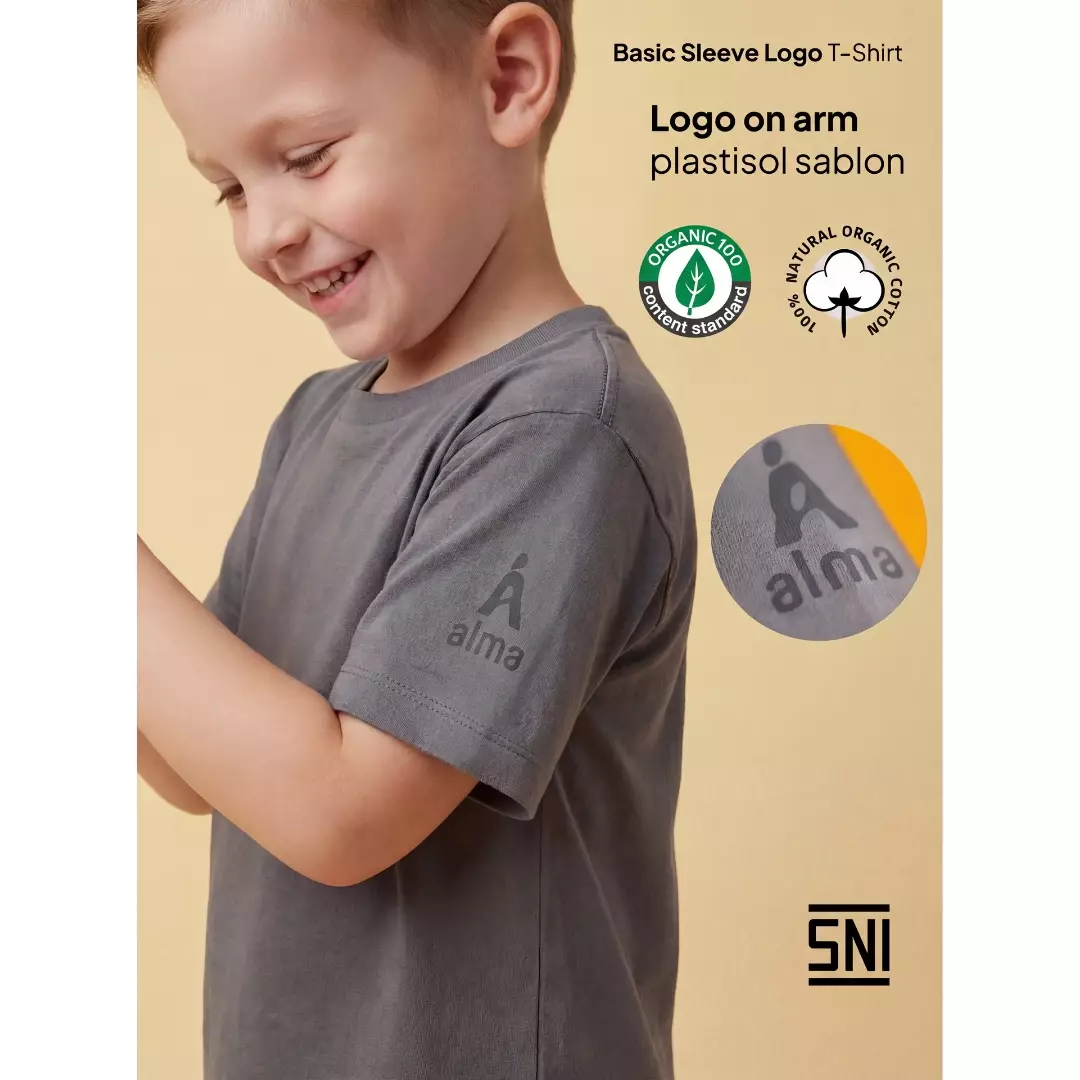 Alma Kids & Baby Sleeve Logo Tee Grey