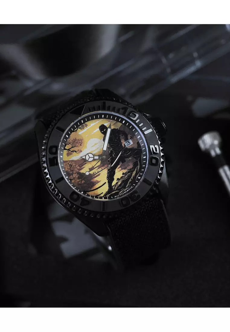 Aries Gold The Shadow Ninja Series Dial Black Fabric Strap Men Watch G 8040 NIN-SHA