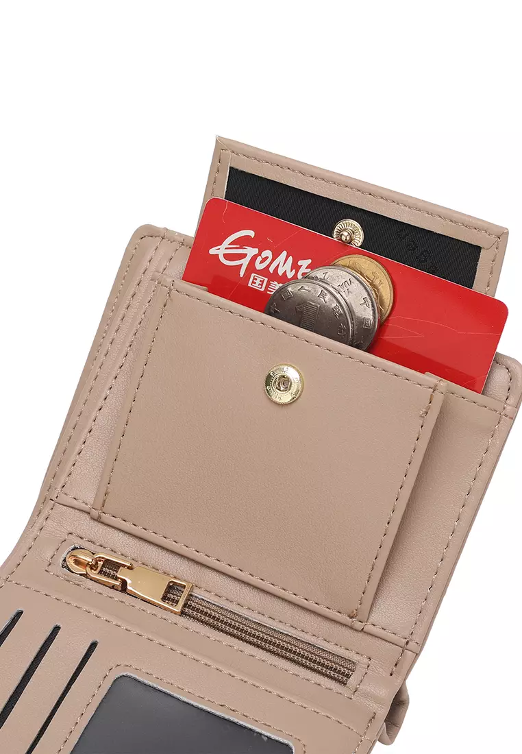 女士雙折長夾 / 零錢包 (Women's Pin Button Bi Fold Leather Long Wallet / Purse With Coin Compartment)
