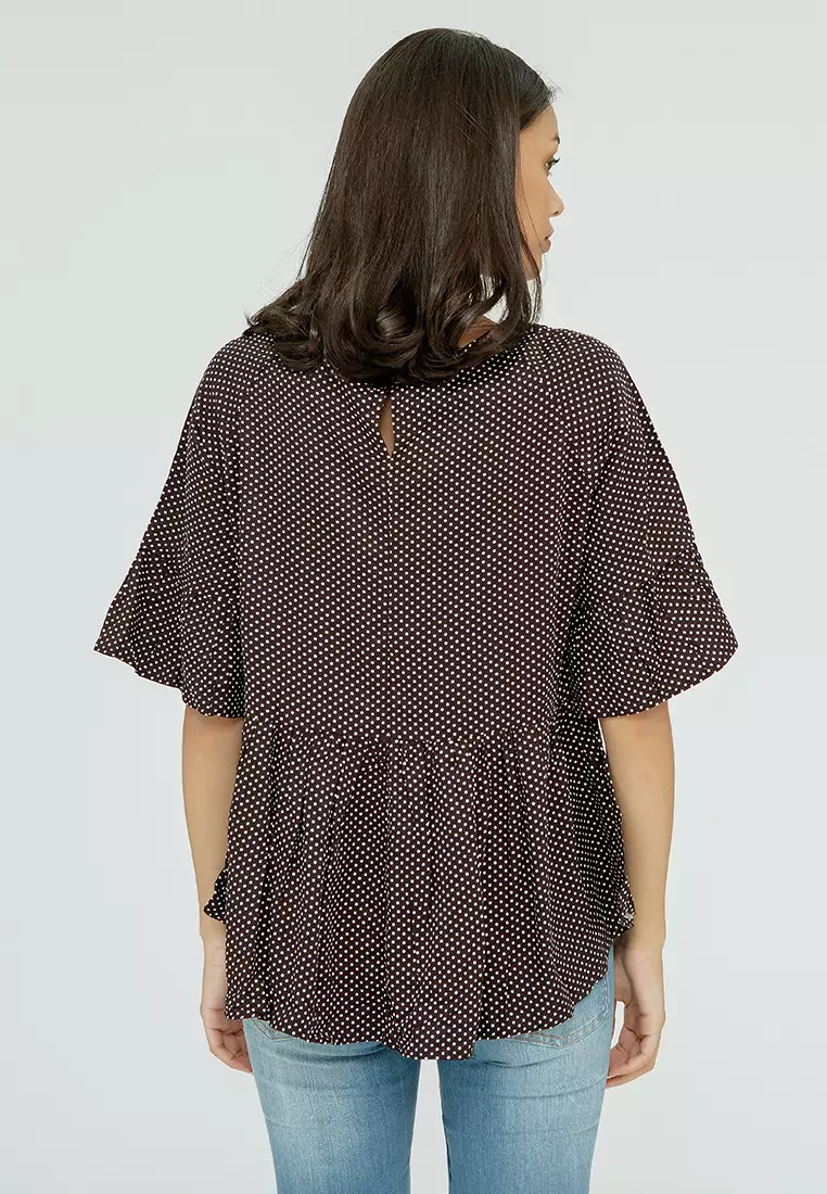 Casual 3/4 Sleeves Blouse Polkadot Black Combo