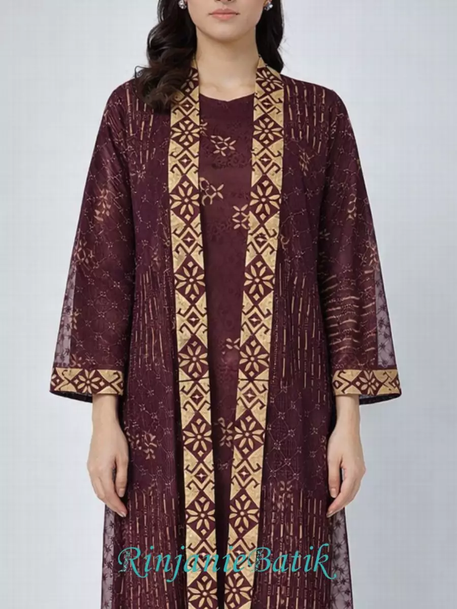 Rinjanie Batik - GMOT RW - Gamis Outer Raya Red Wine - Batik Cap