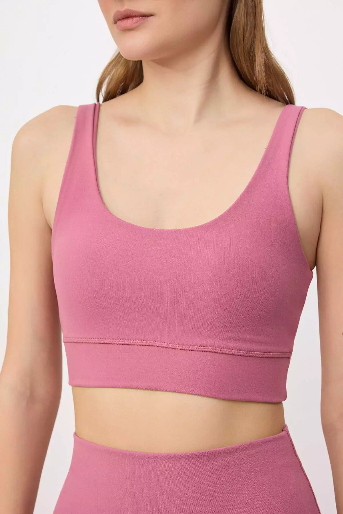 Dark Pink Brushed Soft Fabric Supportive/Contouring Thick Strap Knitted Sports Bra Thmss24Ss8