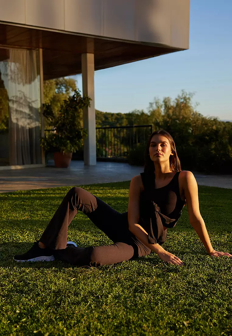 Black Brushed Soft Waist Extra Recovery Spanish Leg Yoga Knitted Sports Leggings THMAW25TY00005