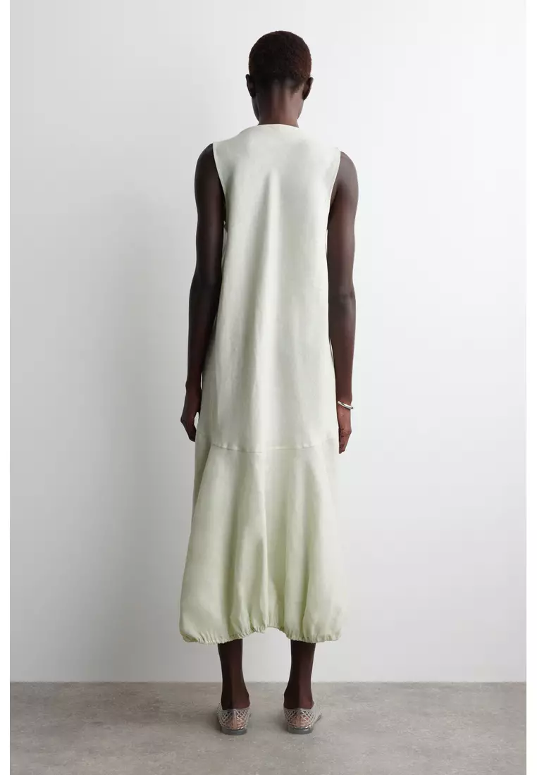 ELASTICATED-HEM LINEN MAXI DRESS