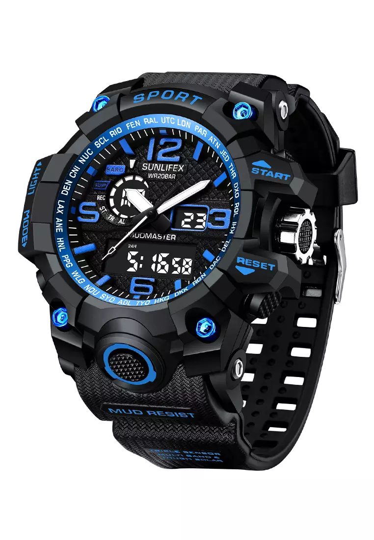 Jam Tangan Pria Digital Olahraga Kasual Tali Silikon Jam Tangan Cowok black blue