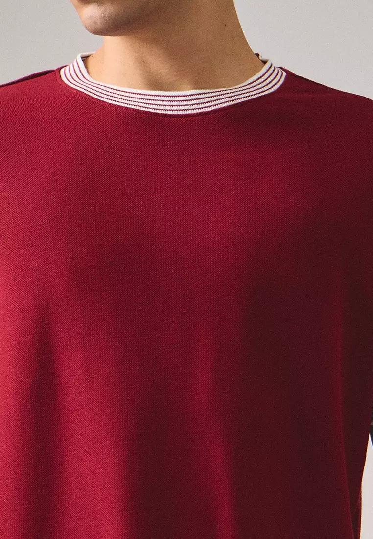 Regular Fit T-Shirt With Multiple Contrast Tipping Detail In Textured Knit