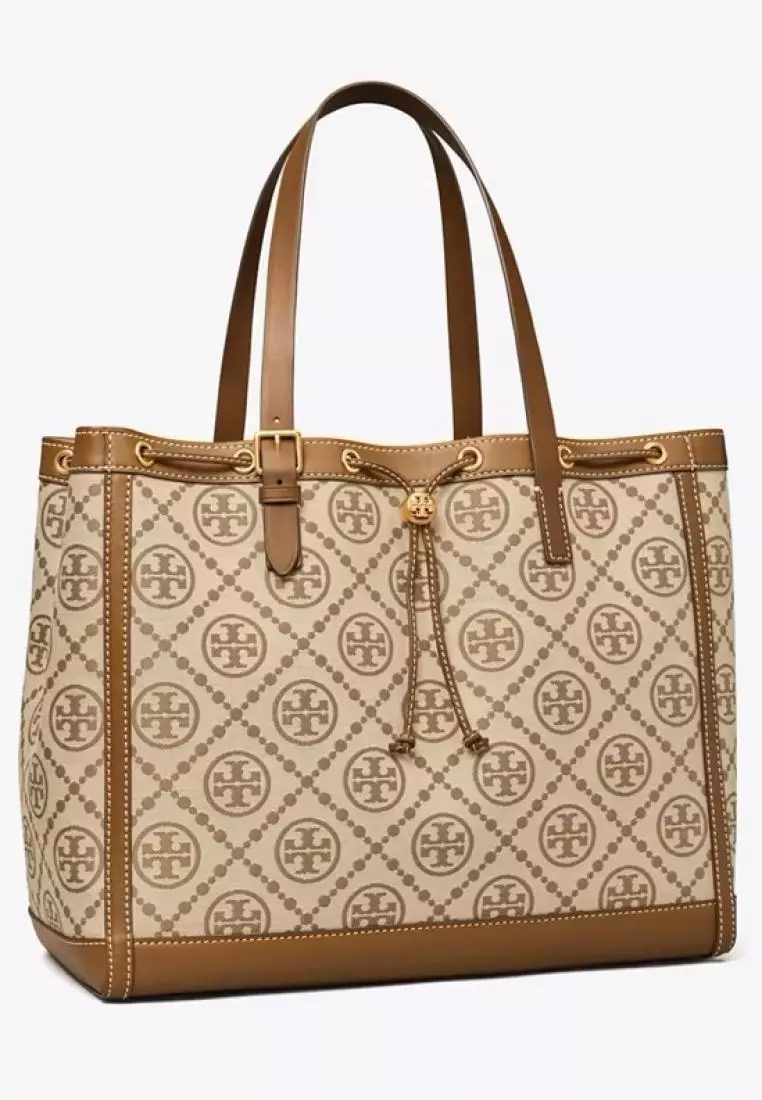 Jual TORY BURCH Tory Burch Perry T Monogram Small Triple-Compartment Tote  Goldfinch Original 2023