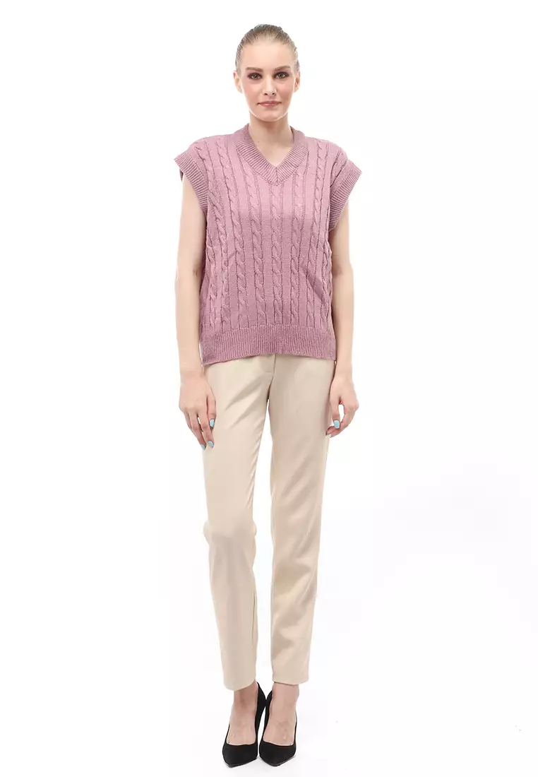 Urice Vest Rajut Atasan Wanita V-neck Sleeves Design Elegant - Lavender