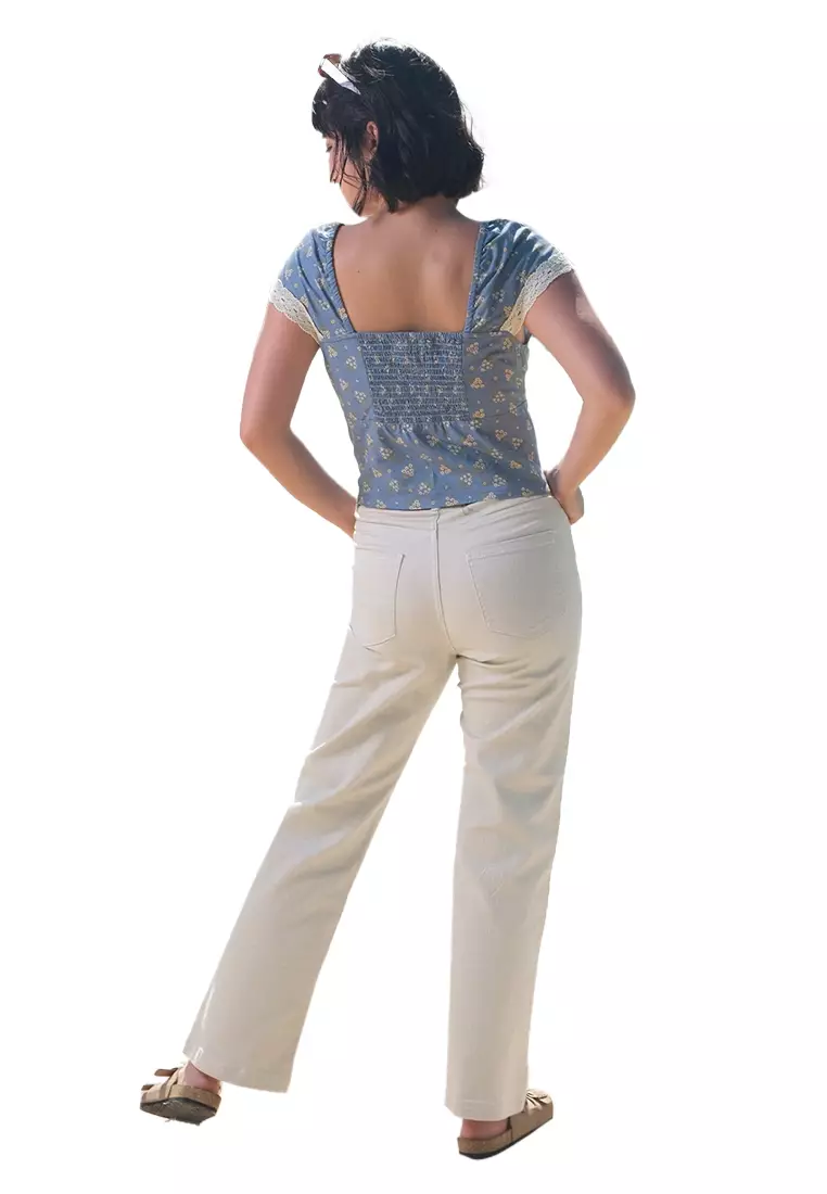 Highwaist 5 Pocket 90S Straight Leg Pants With Cut And Sew Detail