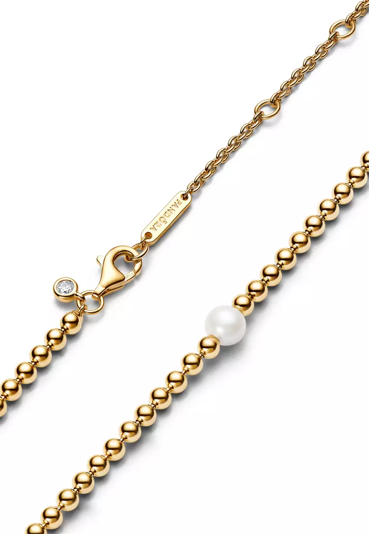 Pandora 14k Gold Plated Treated Freshwater Cultured Pearl & Beads Collier Necklace (45cm)