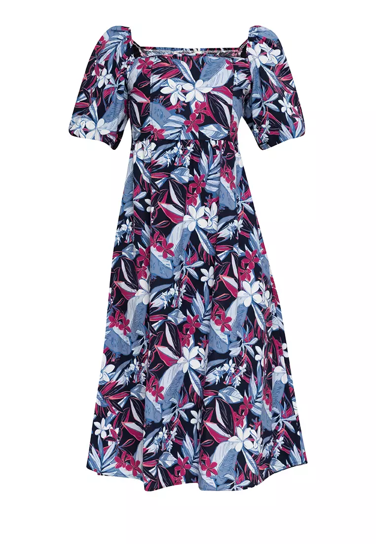 Lolita Square Neck Puff Sleeve Midi Dress