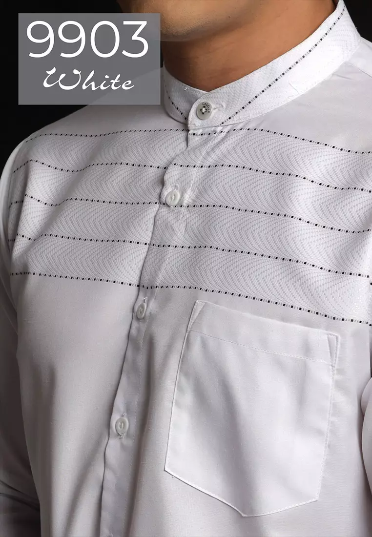 Casella Baju Koko Pria Lengan Panjang | Baju Koko Horizontal Harun 9903 White