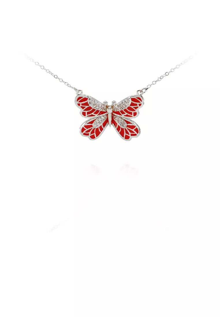 Buy Glamorousky Fashion and Elegant Enamel Red Butterfly Pendant