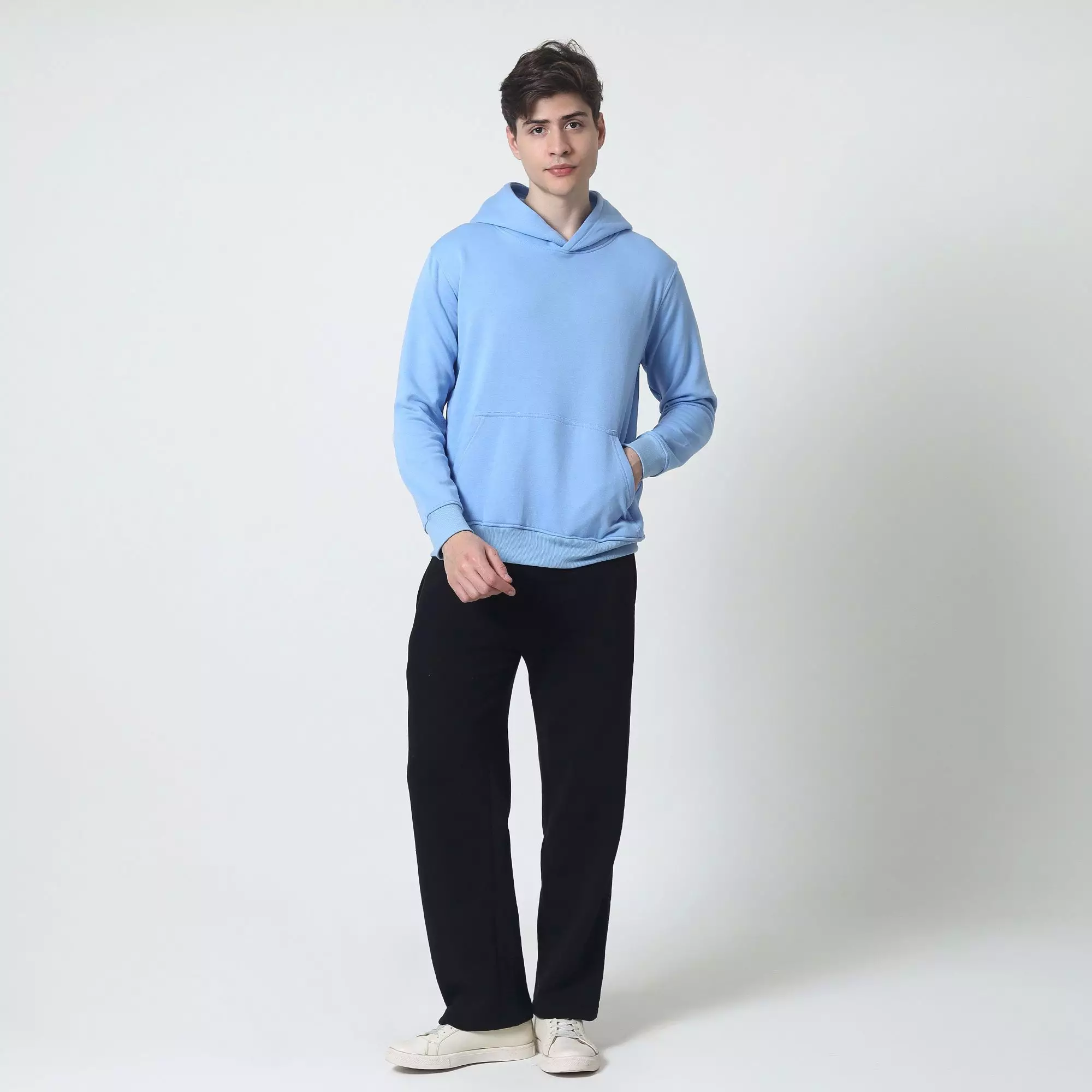 Cotton Well Cozzie Hoodie Sweatshirt with Hidden Pocket Light Blue | Jaket Pullover Fleece dengan Kantong Tersembunyi Biru Muda