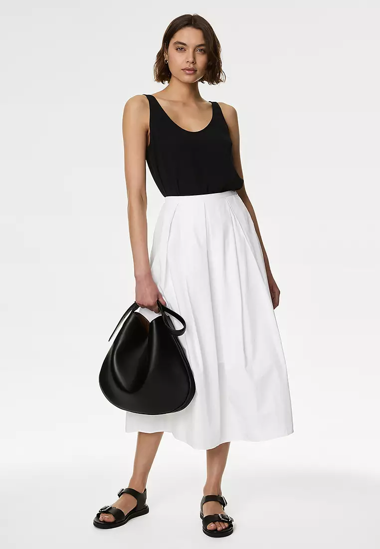 Pure Cotton Box Pleat Midaxi A-Line Skirt