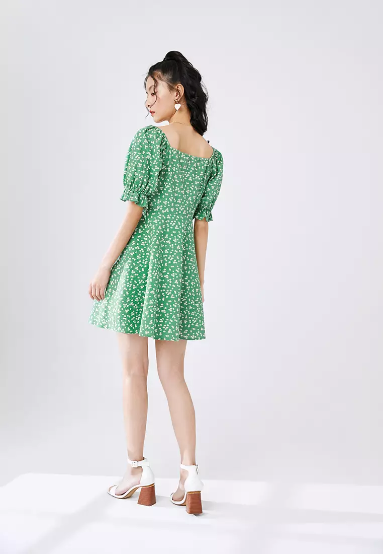 Square Neck Floral Babydoll Dress