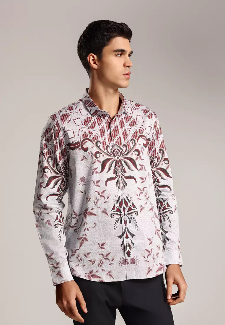 MOC - Kemeja Batik Pria Lengan Panjang Pattani - White