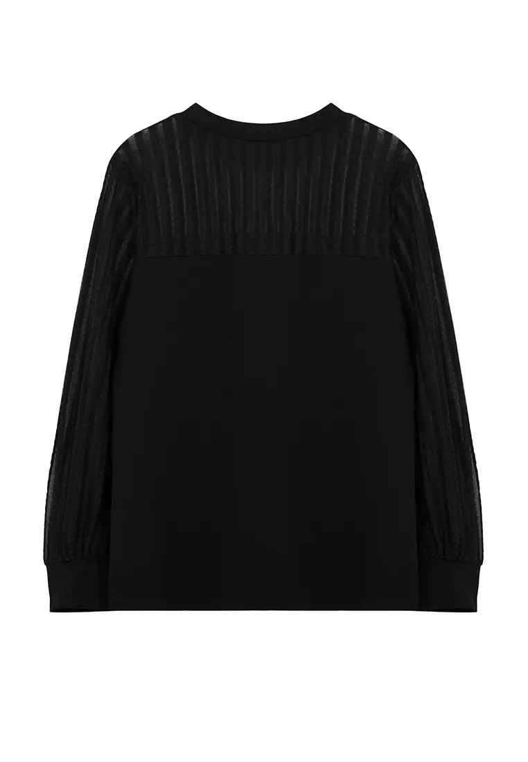 Black Stand Collar Laced Body-Smoothing Knitted Plus Size Blouse TBBAW25AF00010