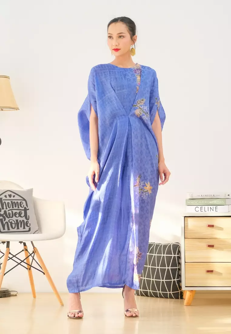 RINJANIE BATIK - Kaftan Batik Wanita - Kaftan Syariah - Biru - OOTD Lebaran - Batik Encim Peranakan Premium