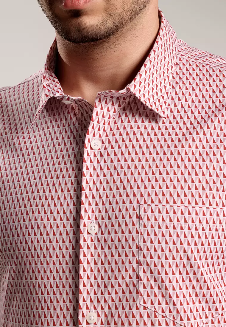MOC - Kemeja Motif Lengan Pendek Pria Lorenzo - Light Pink