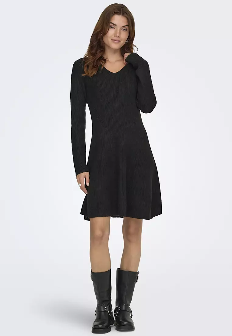Long Sleeve V-Neck Skater Dress