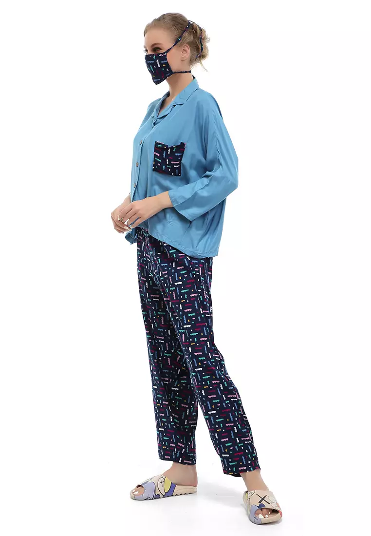 Vance Pajamas Setelan Baju Tidur Wanita Lengan Panjang Material Rayon ORIGINAL - Navy