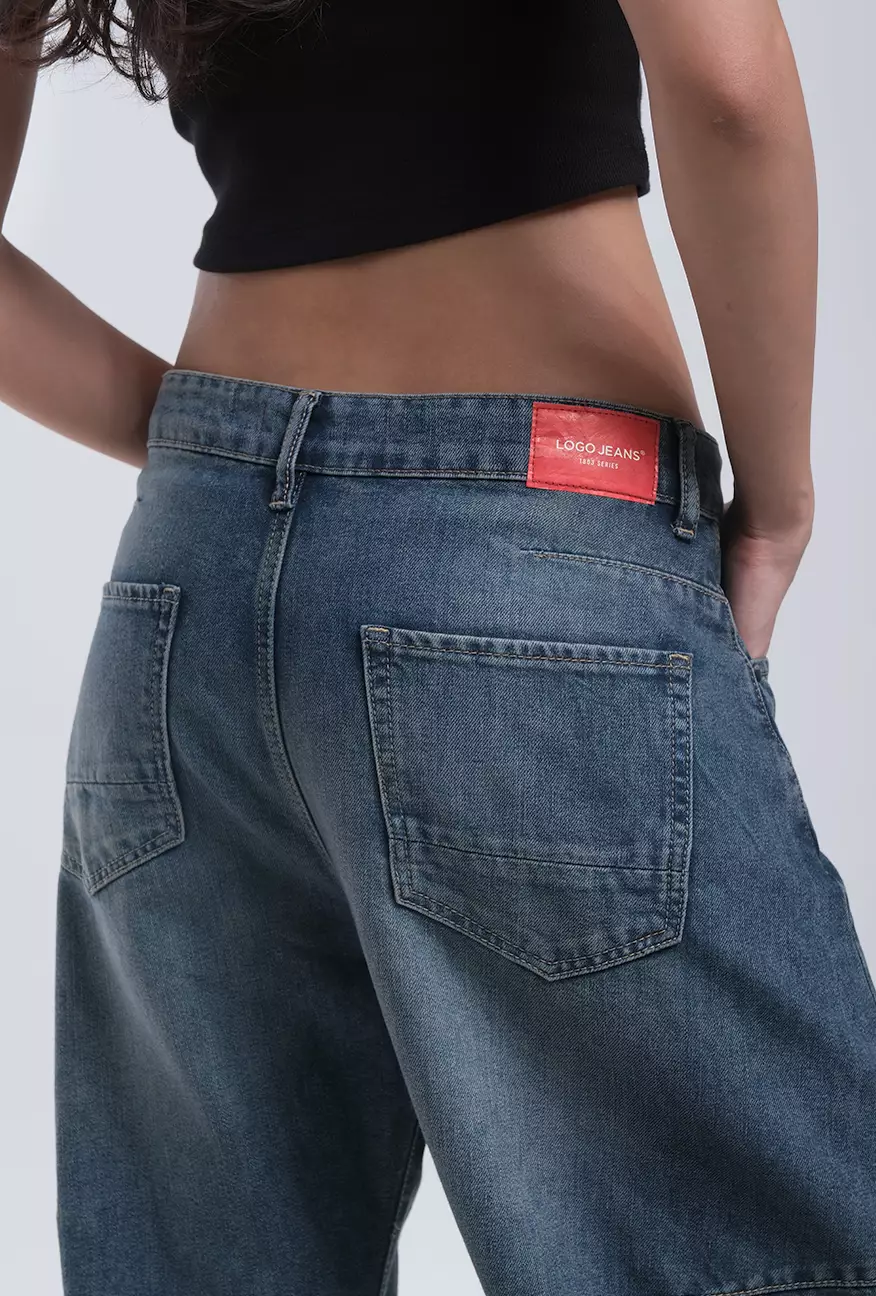 Celana Jeans Wanita Barrel Sora Medium Blue