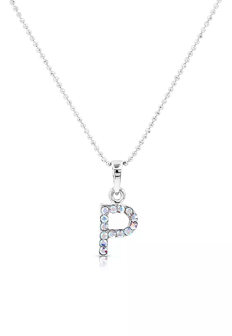 SO SEOUL Personalised Initial Alphabet Letter Swarovski® Aurore Boreale Crystal Pendant Chain Necklace - P / 55cm