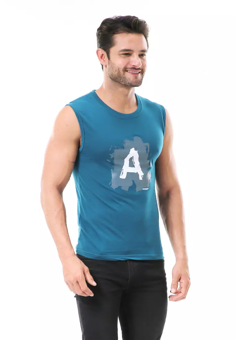 Bobby Atasan Kasual Pria Singlet Motif Huruf A Atasan Tanpa Lengan Material Cotton ORIGINAL - Tosca