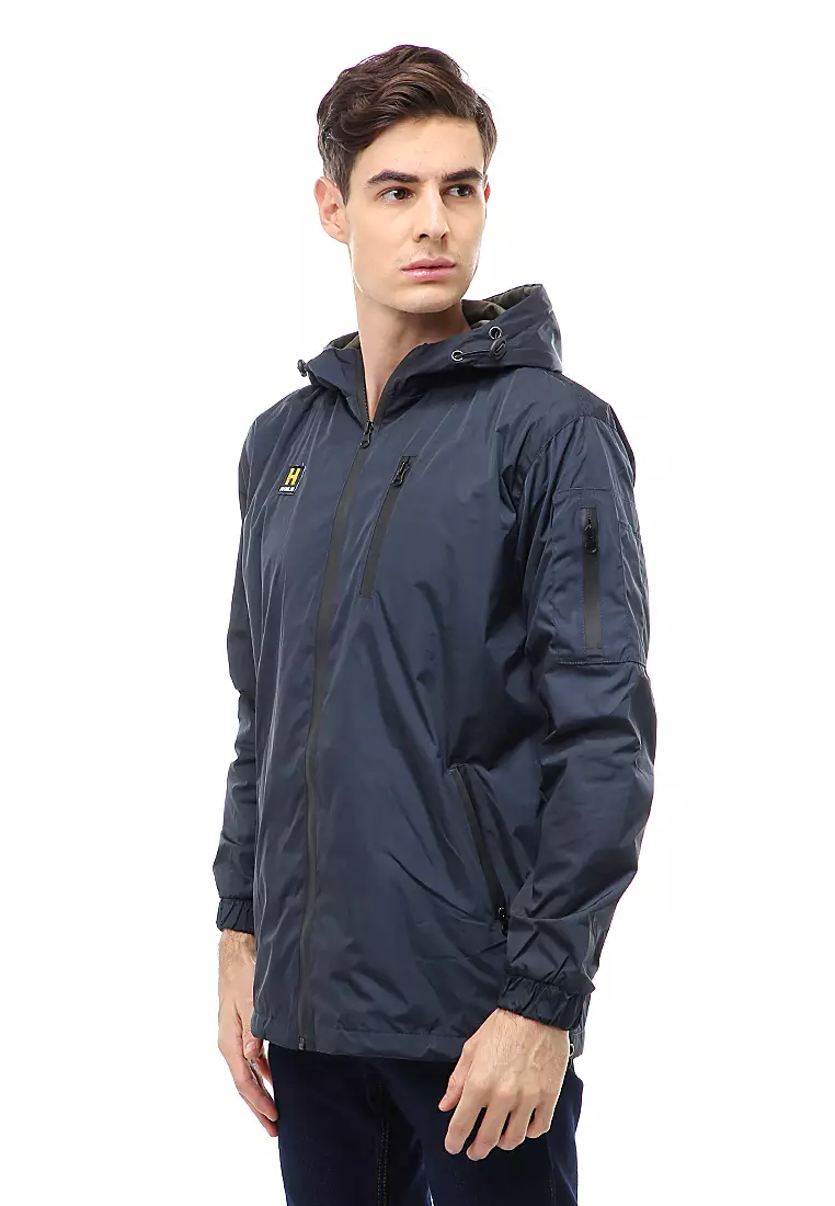 Clover Outerwear Jacket Hoodie Pria Waterproof Anti Air Material Taslan ORIGINAL - Navy