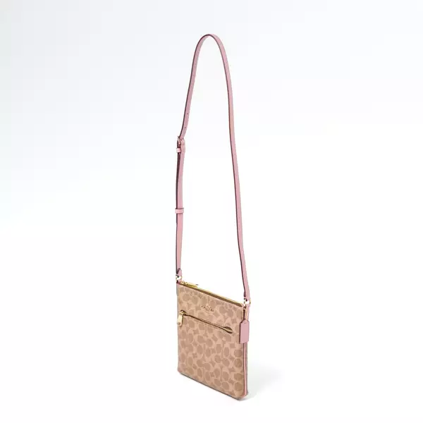 Tas COACH GHW MONOGRAM BEIGE BROWN PINK ZIP SLING BAG 100% ORIGINAL