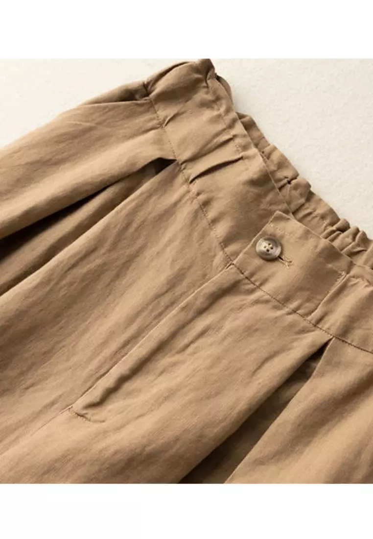 High Waist Cotton-flax Cropped Shorts RZ9086