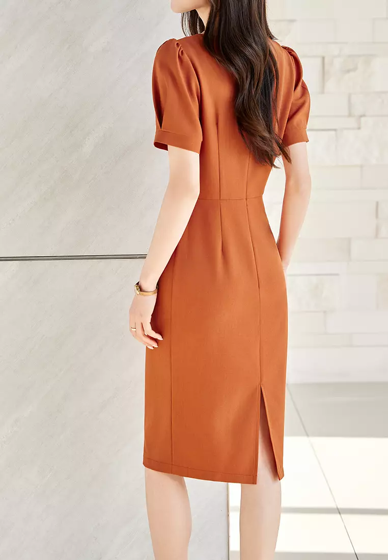 Puff Sleeve Wrap Hip Dress YGH-EQ953
