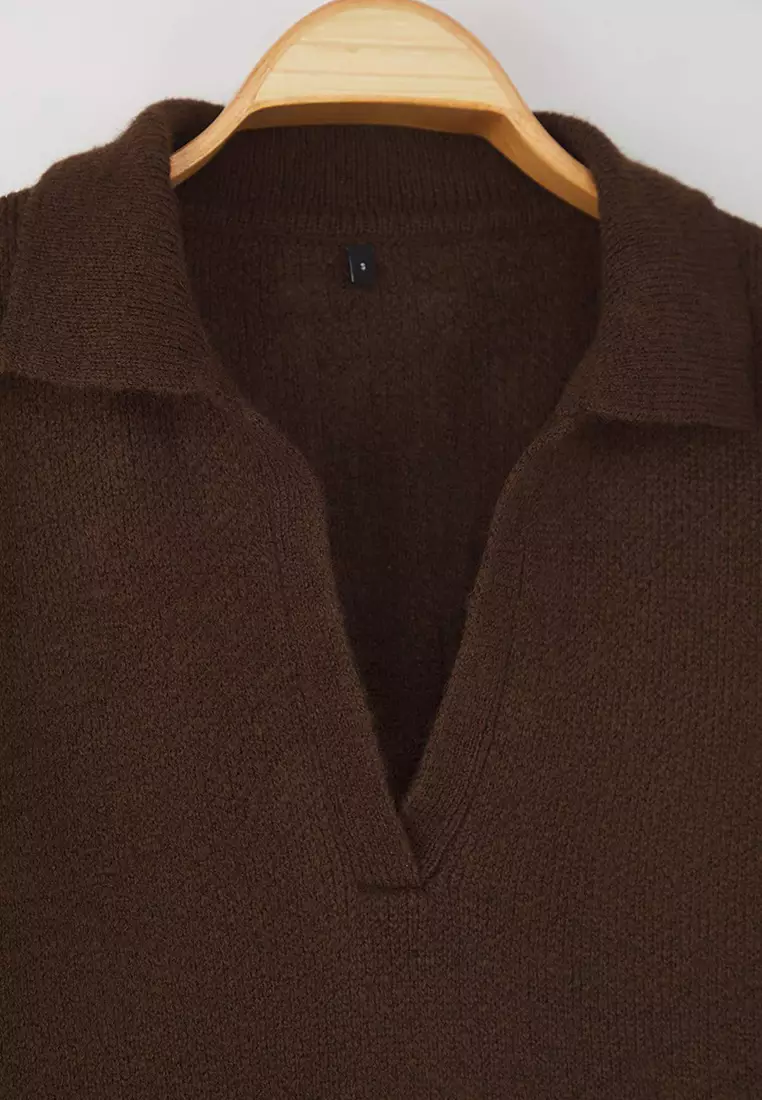 Brown Soft Textured Wide Fit Knitwear Sweater