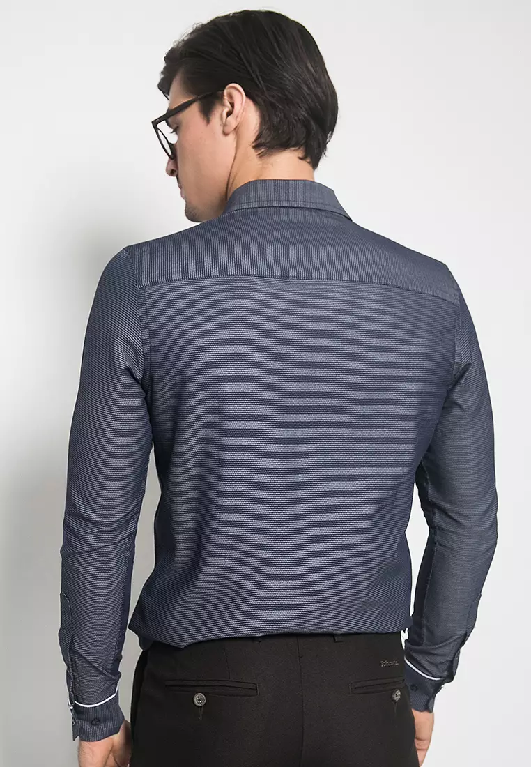 Johnwin - Kemeja Formal - Motif Polkadot Kecil - Hitam - Slim Fit - FSH.650.K394.830.C-L/S