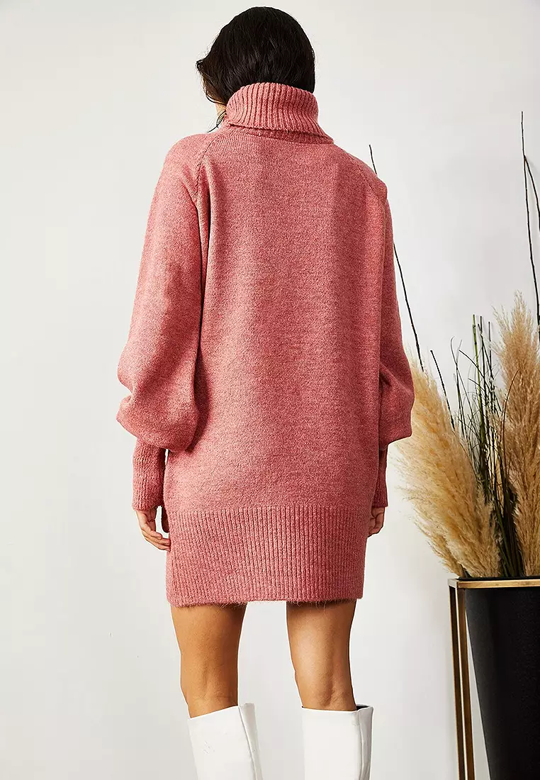 Turtleneck Balloon Sleeve Loose Knitwear Dress