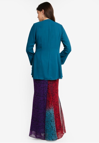 Buy Midi Kurung Chiffon Peplum Kebaya Pleated w Layered Ruffle from Zuco Fashion in Blue at Zalora