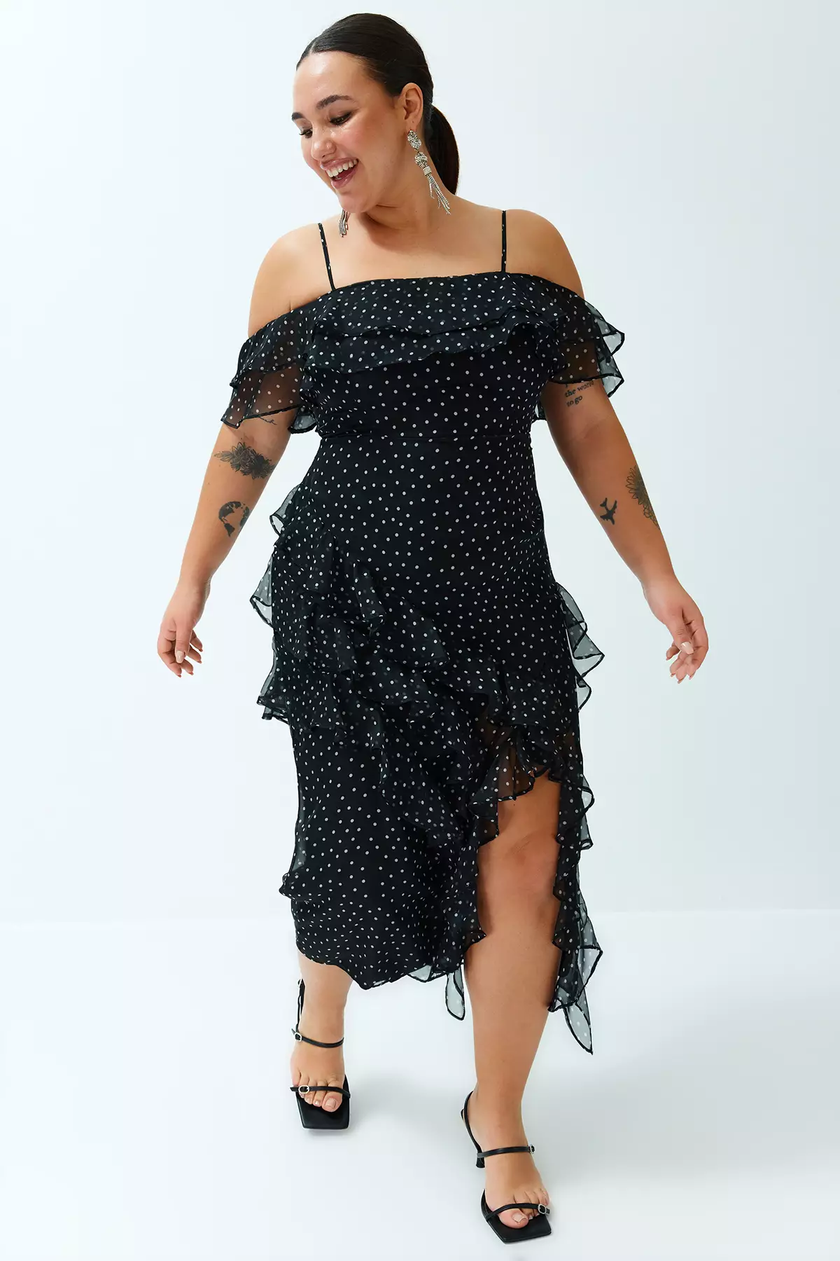 Plus Size Polka Dot Ruffle Dress