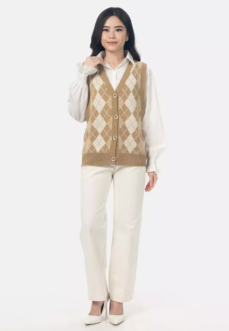 Jual MKY CLOTHING Loucy Diamond Knit Vest in Beige Original 2024