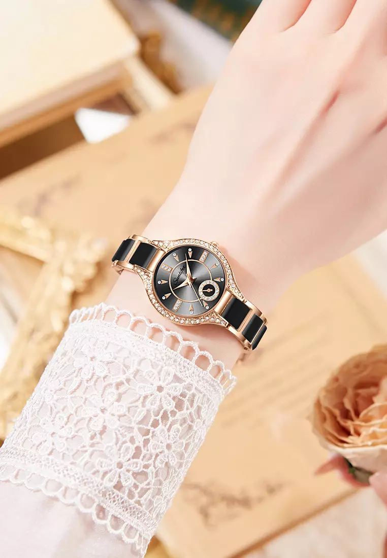 Jam Tangan Wanita Besi Rantai Analog Terbaru 8010 Mode Jam Tangan Cewek black